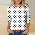 thumbnail image 2 of Womens Tops Women's Dot Polka Print T Shirt Short Sleeve Crew Neck Casual Blouse Top Flowy Fit Three Quarter Sleeve White L, 2 of 5