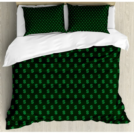 Money Queen Size Duvet Cover Set, Pattern of Dollar Symbols on Dark Green Background Monetary Sign of USA, Decorative 3 Piece Bedding Set with 2 Pillow Shams, Hunter Green Lime Green, by (Best Price Hunter Wellies)