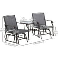 thumbnail image 3 of Outsunny Patio Double Glider Chair with Glass Top Center Table, Outdoor Glider Chair with High Back,  Sling Fabric for Garden, Bench, Grey, 3 of 10
