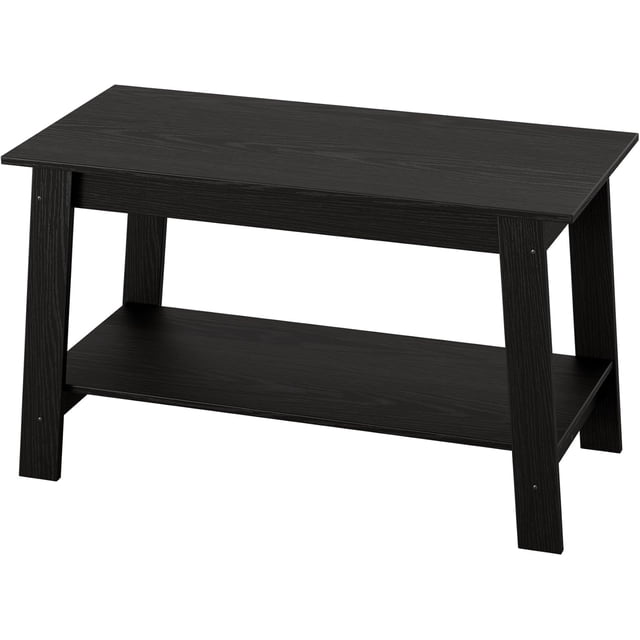 Ourlova 2-Tier Farmhouse Coffee Table with Storage Shelf, Rectangular Living Room Center Table Wood Coffee Table