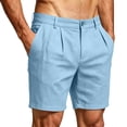 thumbnail image 2 of Domuza Mens Linen Shorts Casual Pleated Front Summer Lightweight Breathable Vacation Beach Shorts with Pockets Light Blue 3XL, 2 of 8