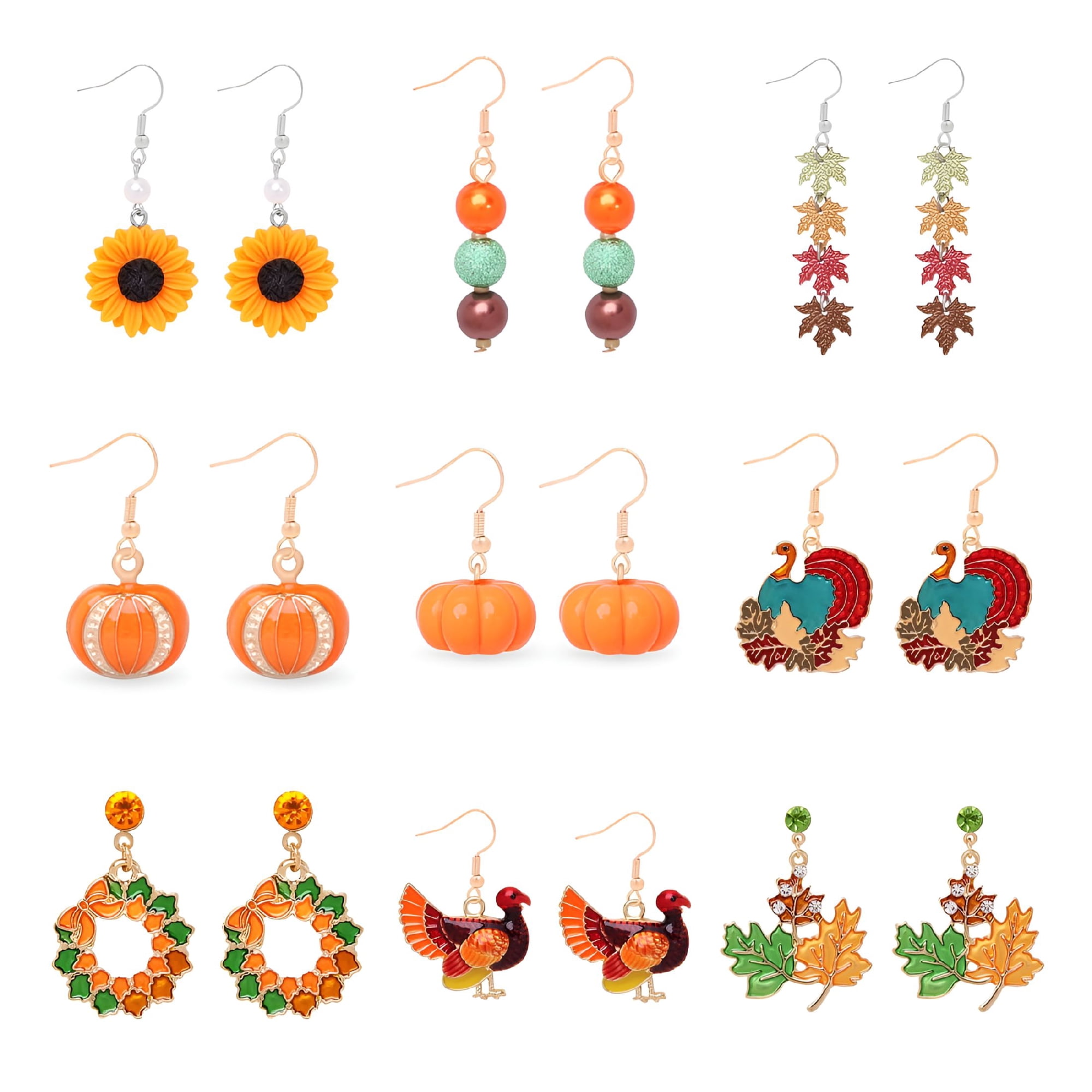 DESIGNICE Fall Earrings Collection for Women; Halloween & Thanksgiving Theme Jewelry Set; Lightweight Autumn Leaves & Candy Corn Earrings; Stylish Holiday Gift for Ladies