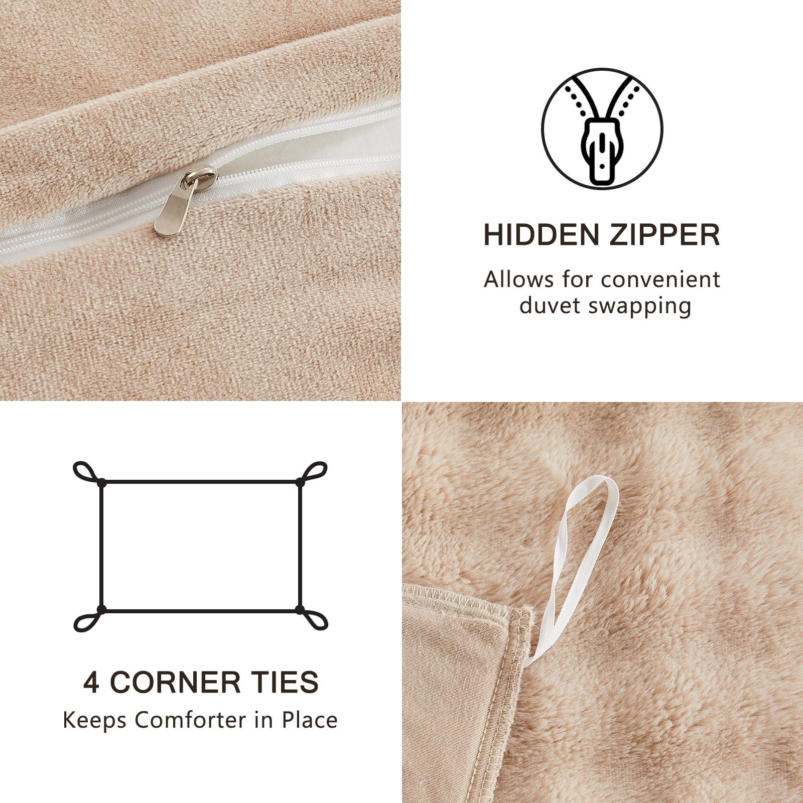EMME Faux Fur Duvet Cover Queen Size, 3 Pieces Ultra Soft Fluffy Comforter Cover, Cozy Warm for Winter, Luxury Elegant Shaggy Bubble Bedding Sets , 1 Duvet Cover & 2 Pillow Shams (Queen, Camel)