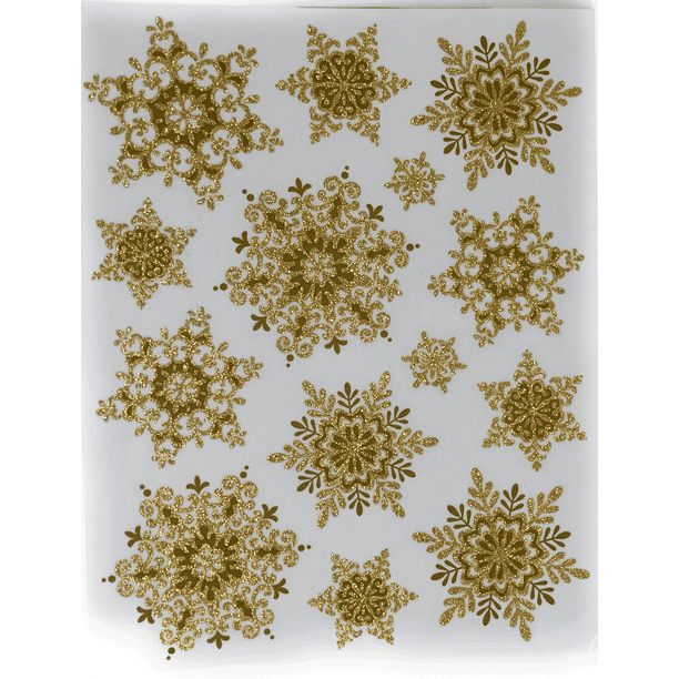 Gold Glitter Snowflakes Christmas Holiday Vinyl Window Clings - Walmart ...