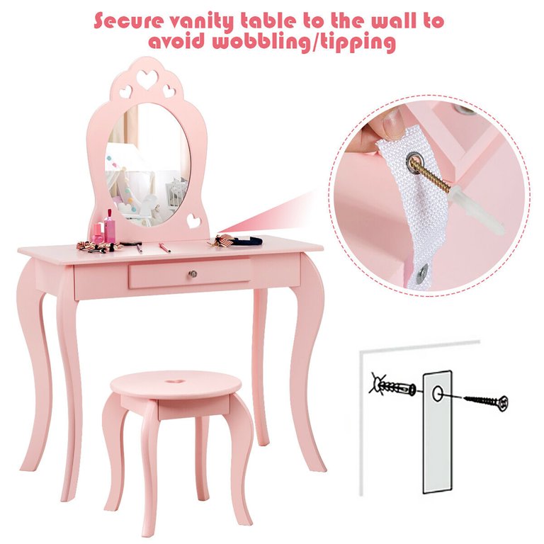 Costway Kids Vanity Set Princess Makeup Dressing Play Table Set W