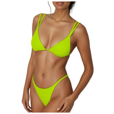 RUTAYY Swimwear Women Sexy Thong Bottom 2PCS Bikini Double Shoulder Straps Cute Swimsuit Bikini Bathing Seaside Swim Wear