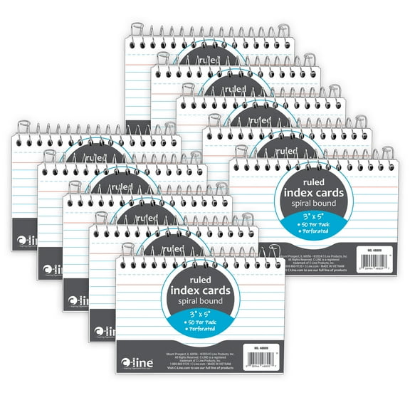 C-Line Spiral Bound Index Card Notebook, 3" x 5", 50 Cards, Ruled, Pack of 10