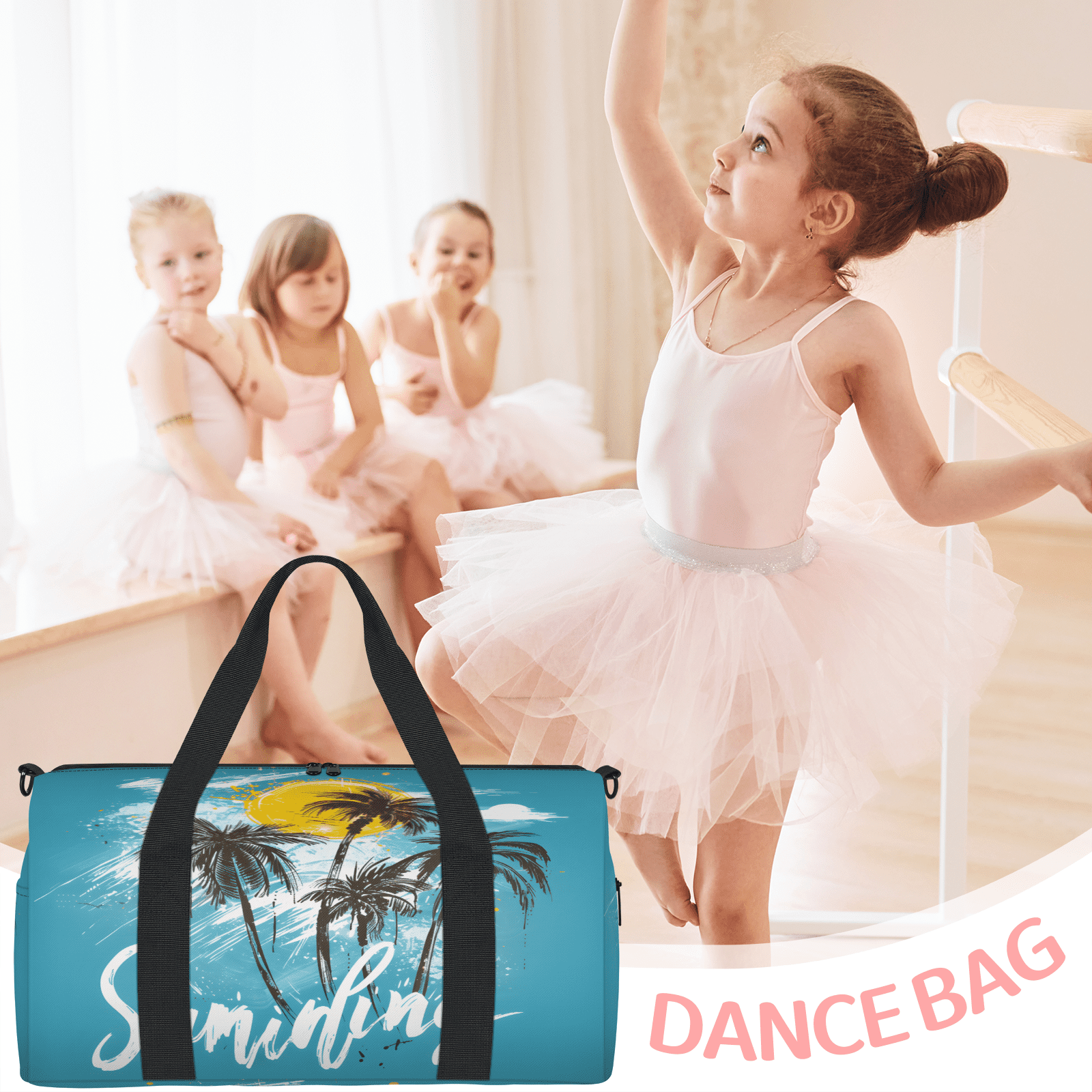 Herdesigns Tropical Beach Travel Duffle Bag Sports Yoga Weekender Overnight Carry on Workout Bags Lightweight Waterproof Gym Tote Bag for Women Palm Tree Summer