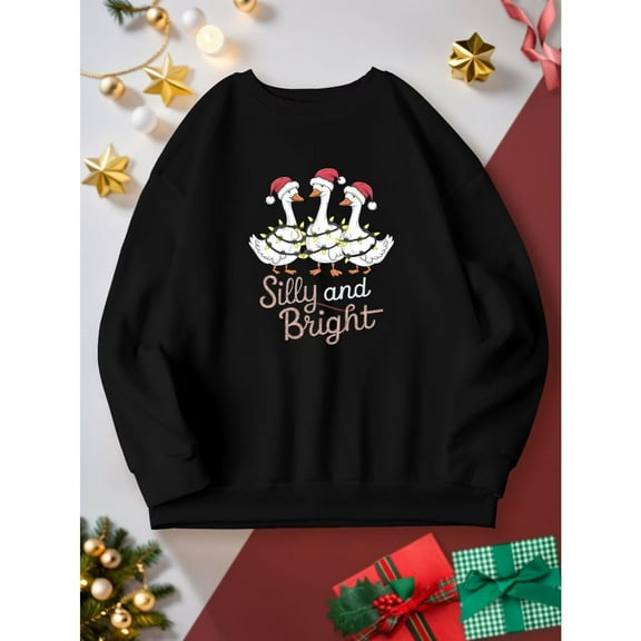 Silly and Bright Christmas Goose Sweatshirt, Funny Holiday Lights Jumper, S-3XL