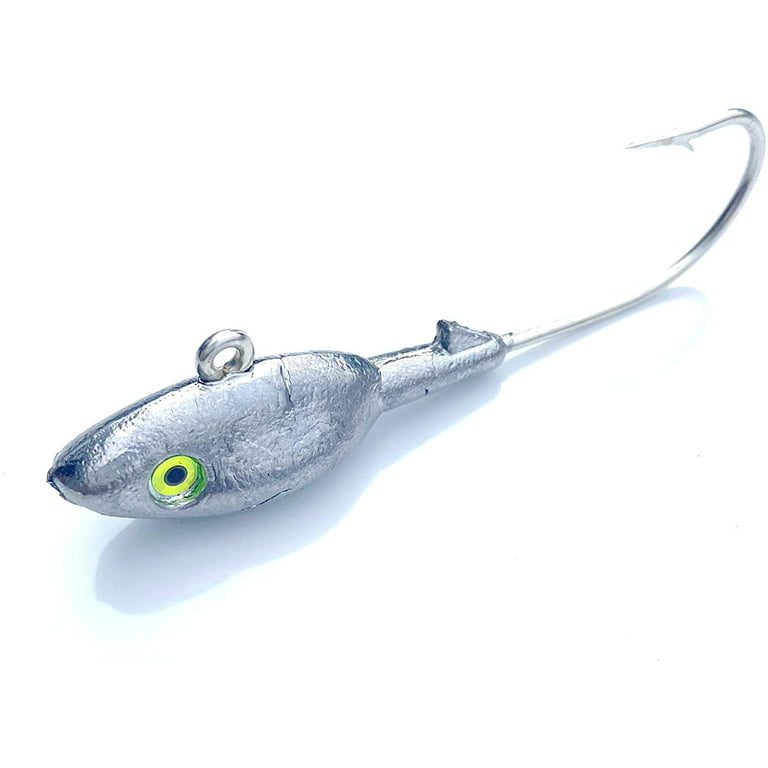 Stellar Silver 1/2 Ounce Fish Jig Head (6 Pack) with Double Eye Head, Sharp Fishing Hooks for Freshwater and Saltwater