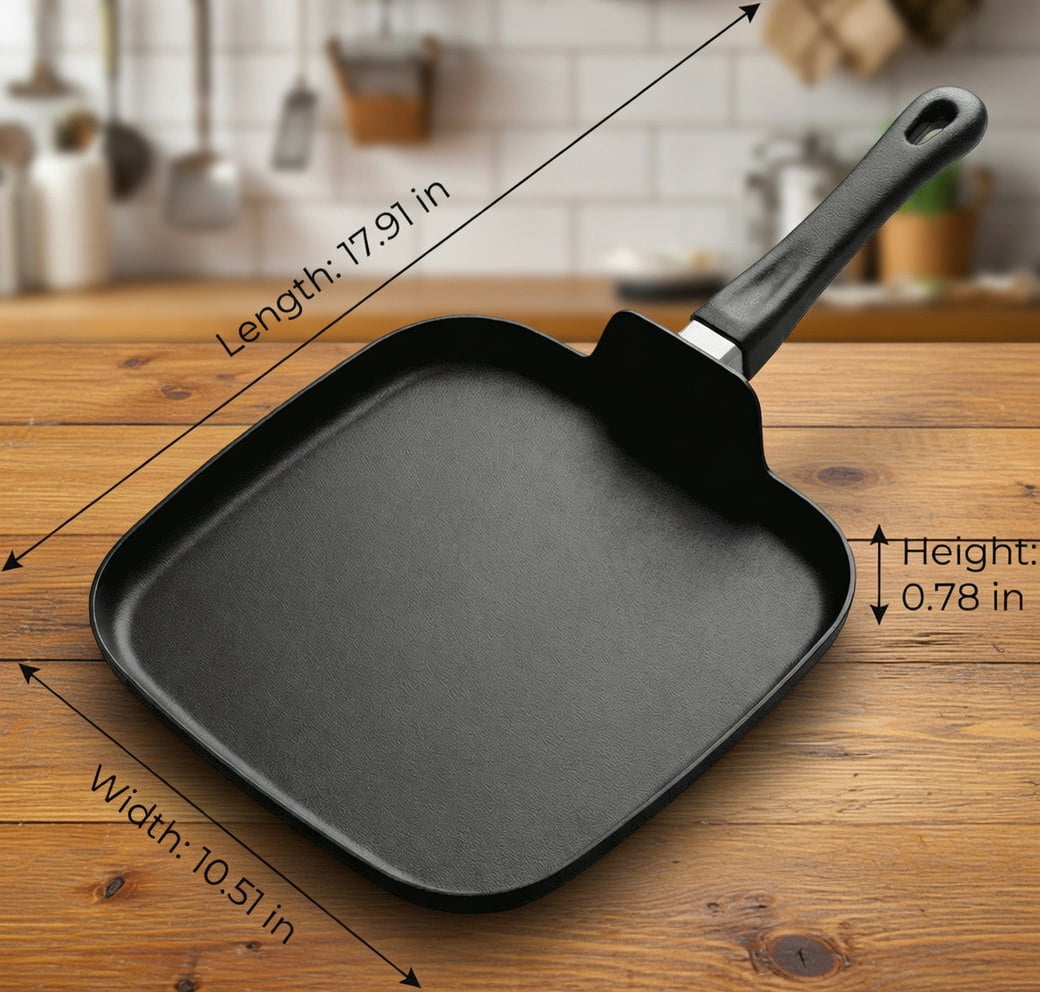 10.5 Inch Square Cast Aluminum Griddle Pan - Fast Heat, Scratch Resistant Surface, Easy Clean Flat Grill Pan for Stovetop Cooking