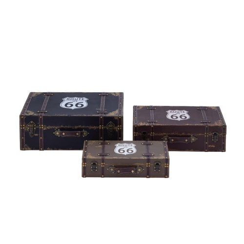 American Themed Route 66 Wooden Vinyl Set Of Three Boxes