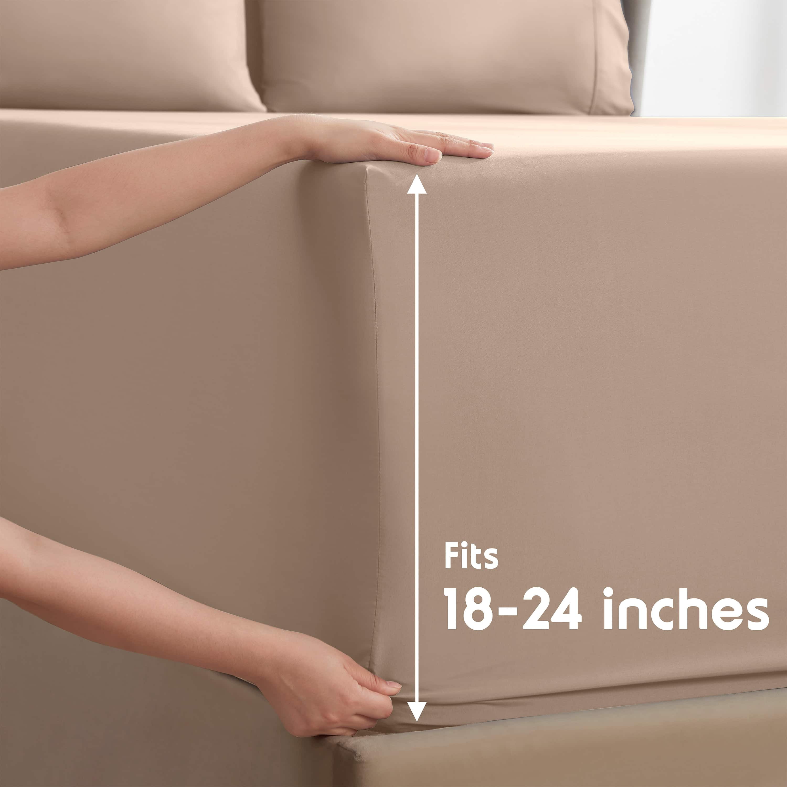 LammaLoe Extra Deep Pocket Split King Sheets set, Fits 18"-24" Mattress, 7 Piece Soft Microfiber Bed Sheet Sets, Taupe
