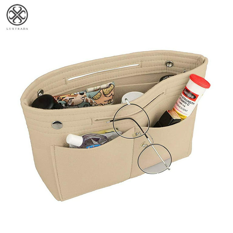 Luxtrada Felt Purse Handbag Organizer Insert Multi pocket Storage Tote  Shaper Liner Bag (Beige) 
