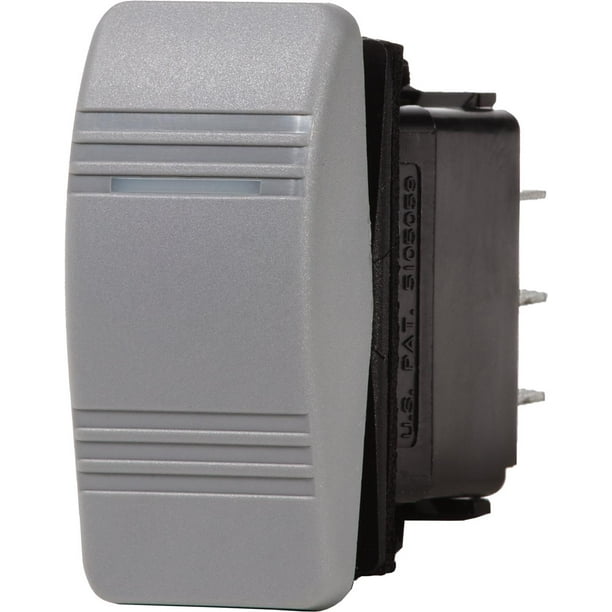 Blue Sea Interrupteur à Usage Multiple 8218-BSS Contura III; 20 Ampères à 12 Volts/15 Ampères à 24 Volts; Interrupteur à Bascule; Action de Commutation; Double Poteau à un Jet; LED; Noir avec Gris