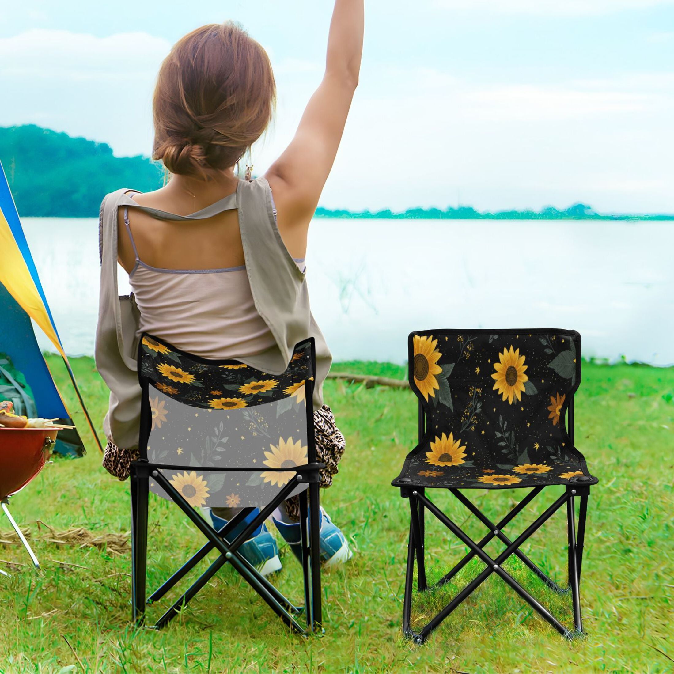 600D Oxford Camping Chair Portable Foldable Chair Supports 220 lbs