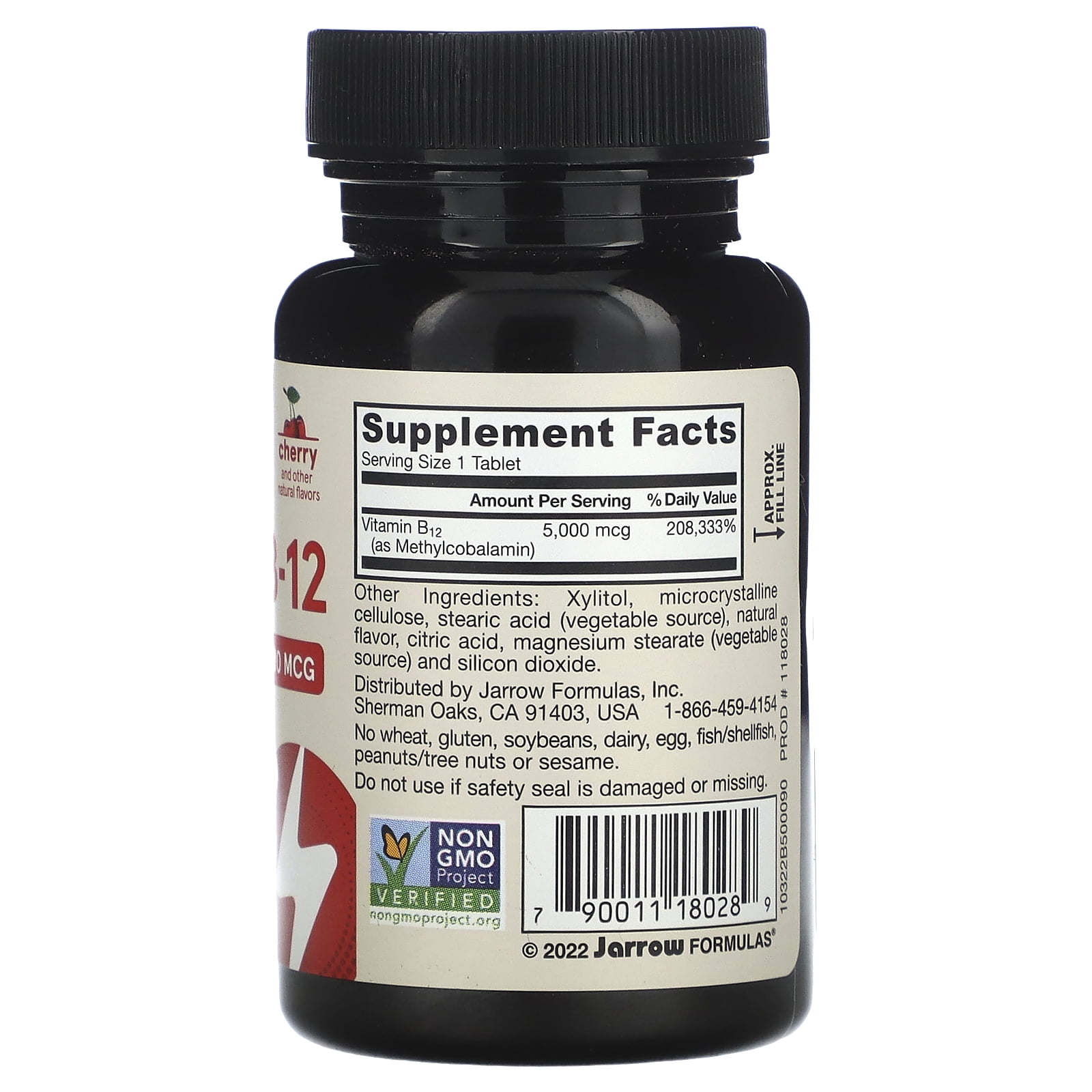 Jarrow Formulas Vegan Methyl B-12, Maximum Strength, Cherry, 5,000 mcg, 90 Chewable Tablets