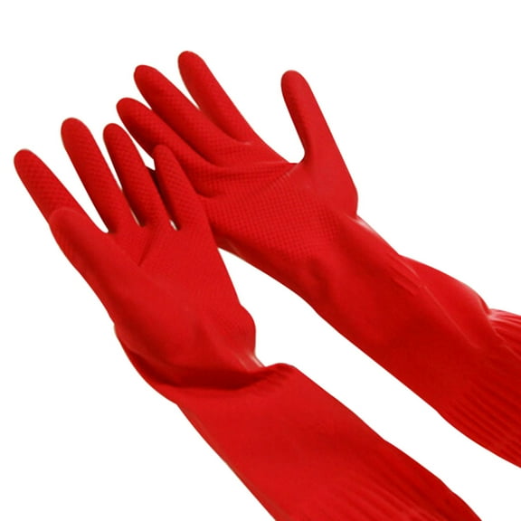 Kitchen Wash Dishes Cleaning Waterproof Long Sleeve Rubber Latex Gloves Tool Red M