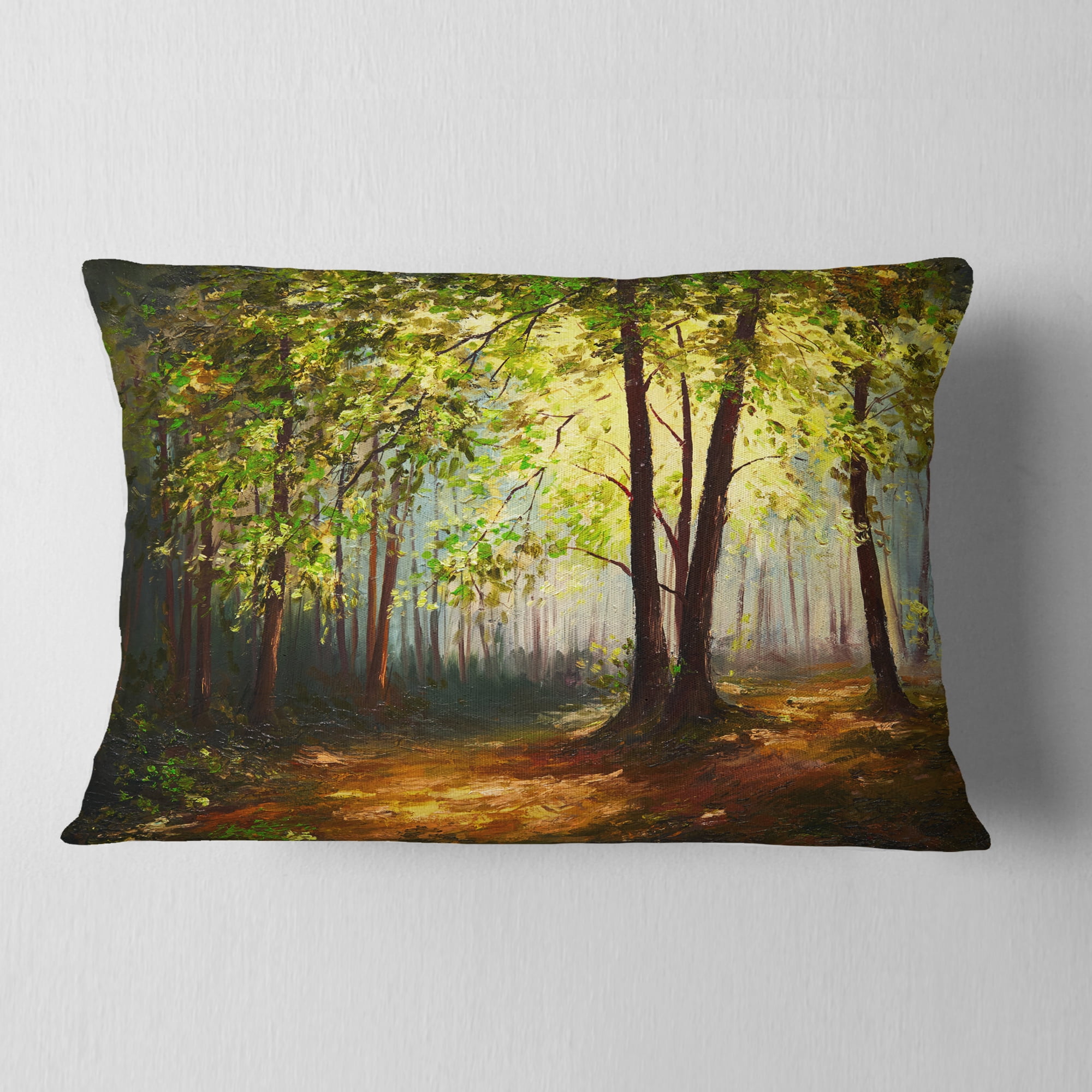 Designart Summer Forest - Landscape Printed Throw Pillow - 12x20