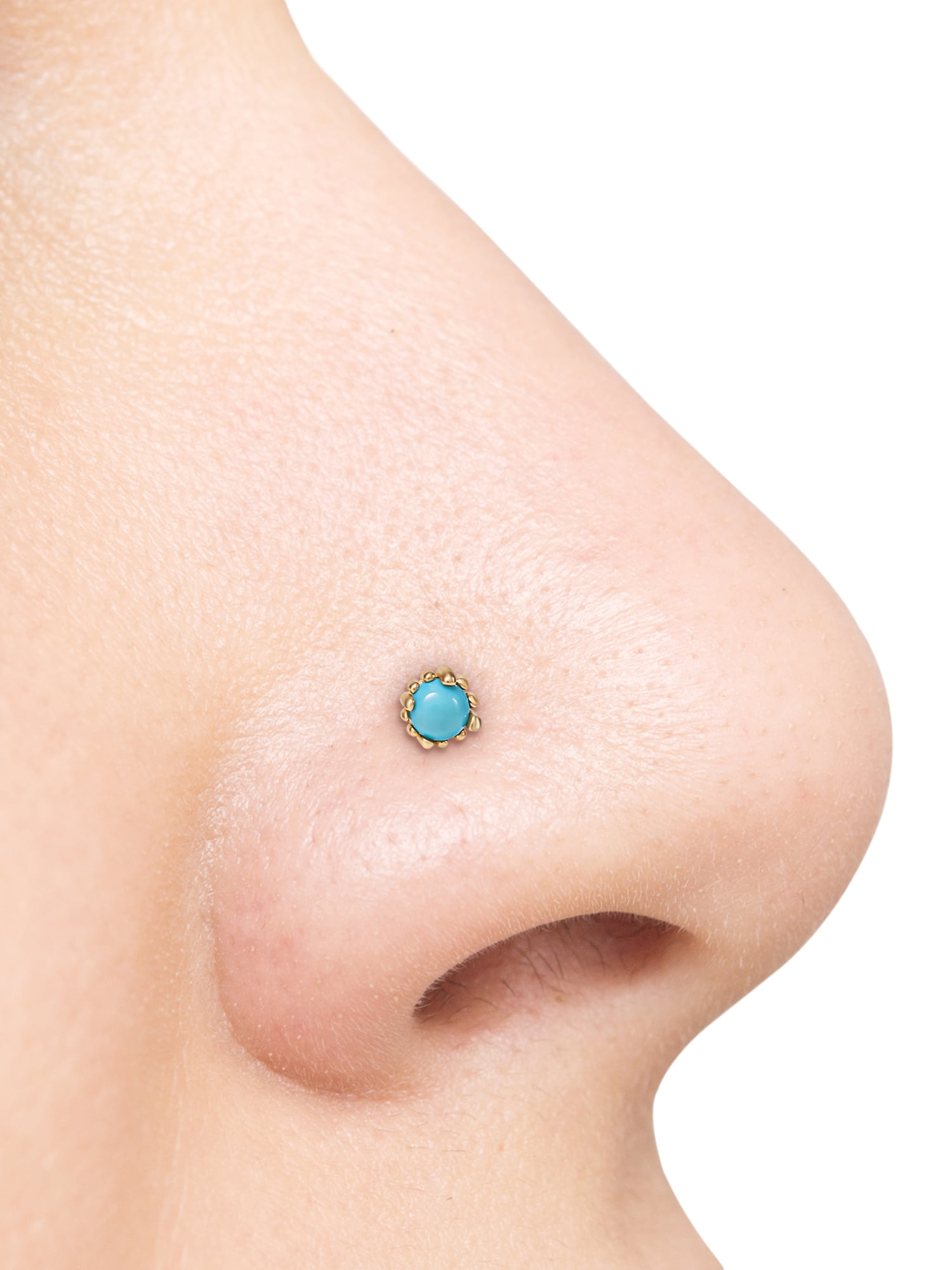 Body Jewelry - Women's 14kt Gold 22G Faux Turquoise Nose Stud