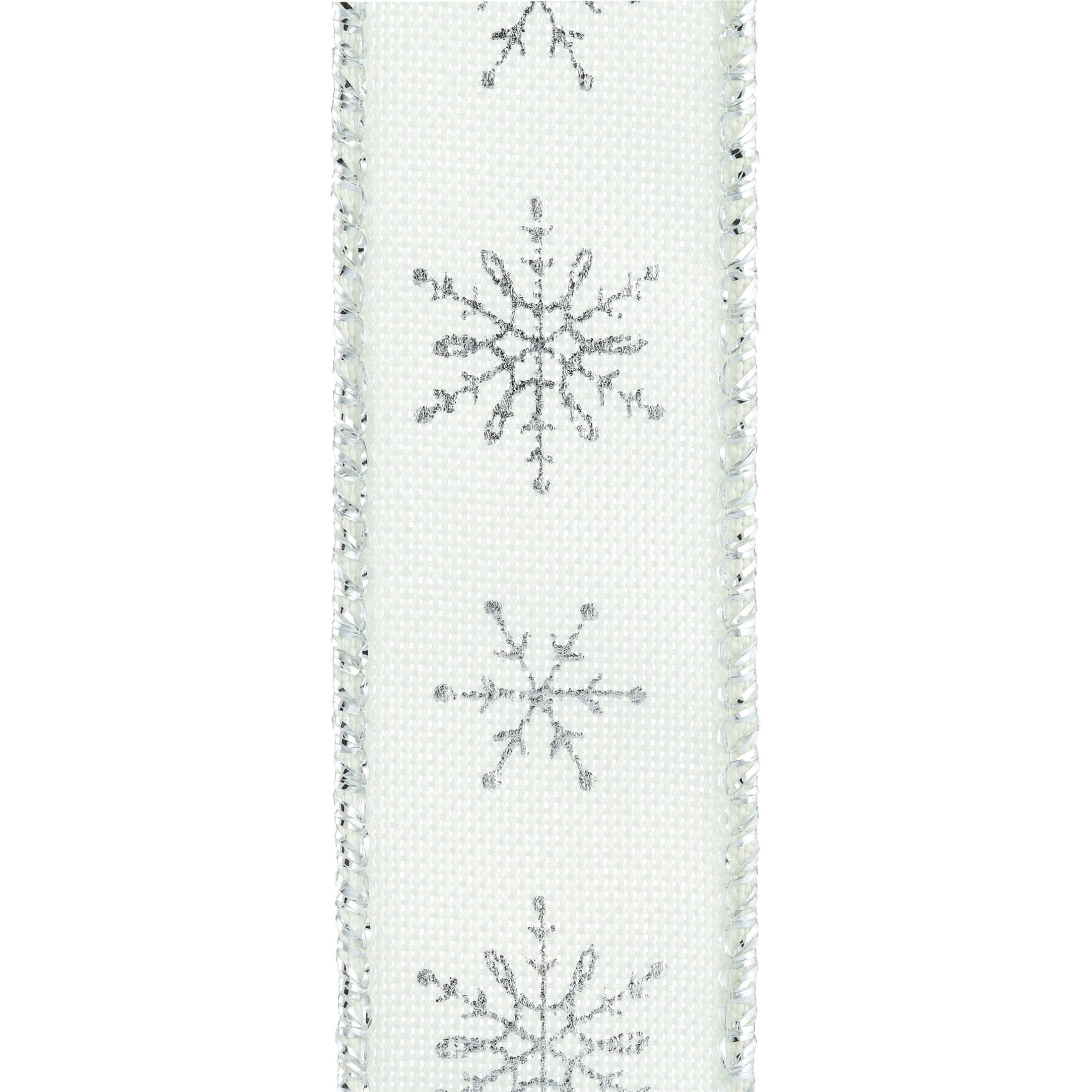 Cream and Silver Glitter Snowflake Mini Christmas Ribbon, 1" x 12', by Holiday Time
