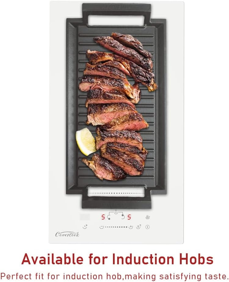 Cast Iron Griddle Pan with 2 Handles, Rectangular Grill for Induction Electric Cooktop, 16 x 9inch