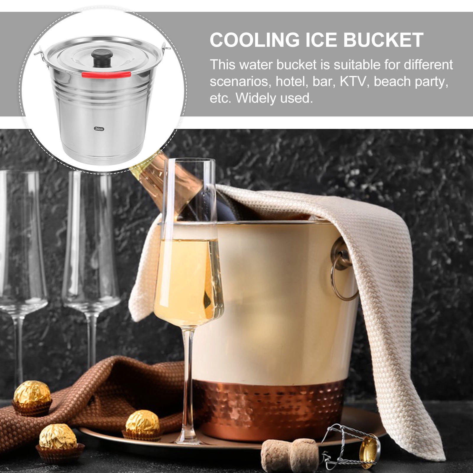HOMEMAXS Stainless Steel Ice Bucket for Storage Use Silver Color Very Convenient for Beer Drinks Cooling 1
