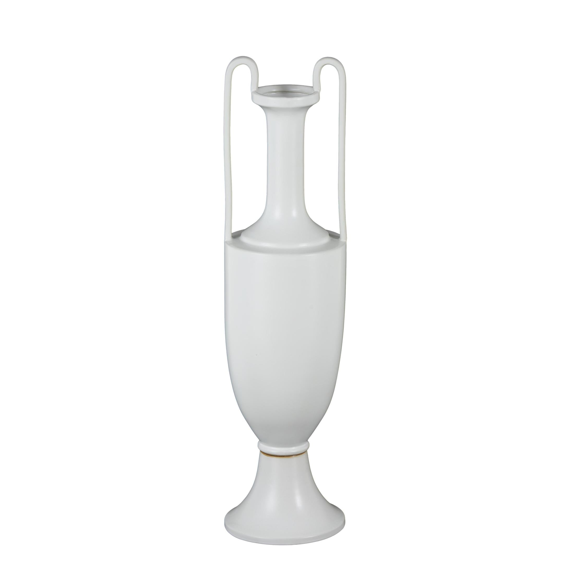 DecMode 30" Fluted Urn Shaped White Ceramic Vase with Arch Handles
