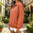 thumbnail image 3 of Plus Size Waffle Full Zip Up Sweatshirt Women No Hood - Oversized Loose Casual Long Sleeve Collared Jacket 2026 Fall Winter Clothes, Orange, XXL, 3 of 5
