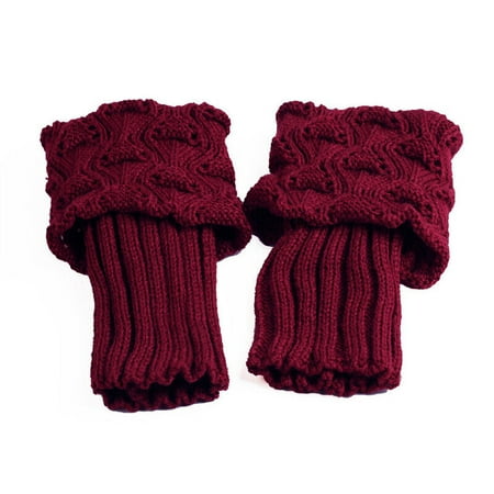 

Ladies Short Leg Warmers Crochet Cuffs Ankle Toppers Knitted Trim Boot Socks(wine red)