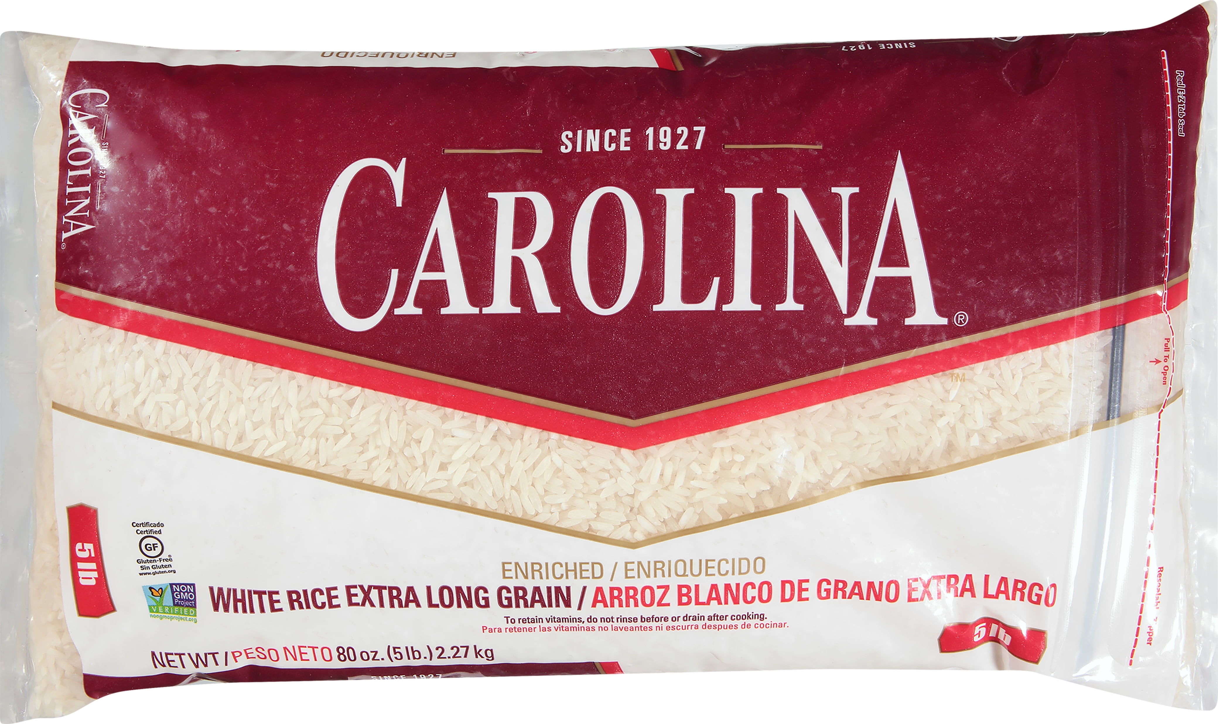 Carolina Enriched White Rice, Extra Long Grain Rice, 5 lb Bag