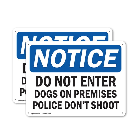 (2 Pack) Do Not Enter Dog On Premises Police Don't Shoot OSHA Notice Sign 10 Inch X 7 Inch Plastic Sign, Weather Resistant, UV Protected for Workplace, Business, and Construction Site,