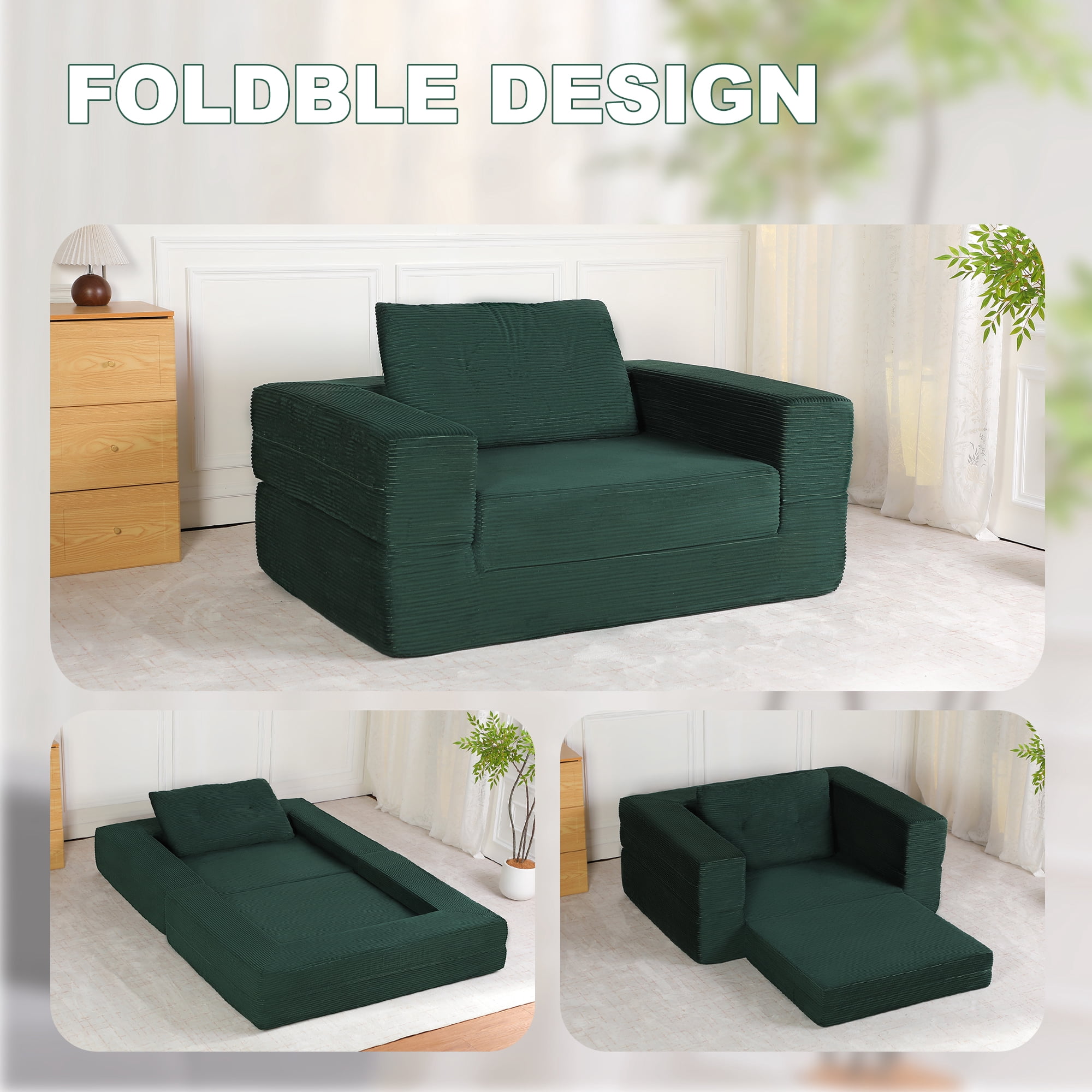 Compression Human Dog Sofa Bed for Adult & Pets, Modern Floor Couch With Pillow for Living Room Bedroom, Corduroy Fabric, No Assembly Required