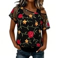 thumbnail image 2 of Delayuji Crochet Tops for Women Summer Short Sleeve Hollow Out Lace Swimsuit Cover Up Off Shoulder Beach Vacation Tops Daily Wear Clubwear Night Wear Black M, 2 of 6