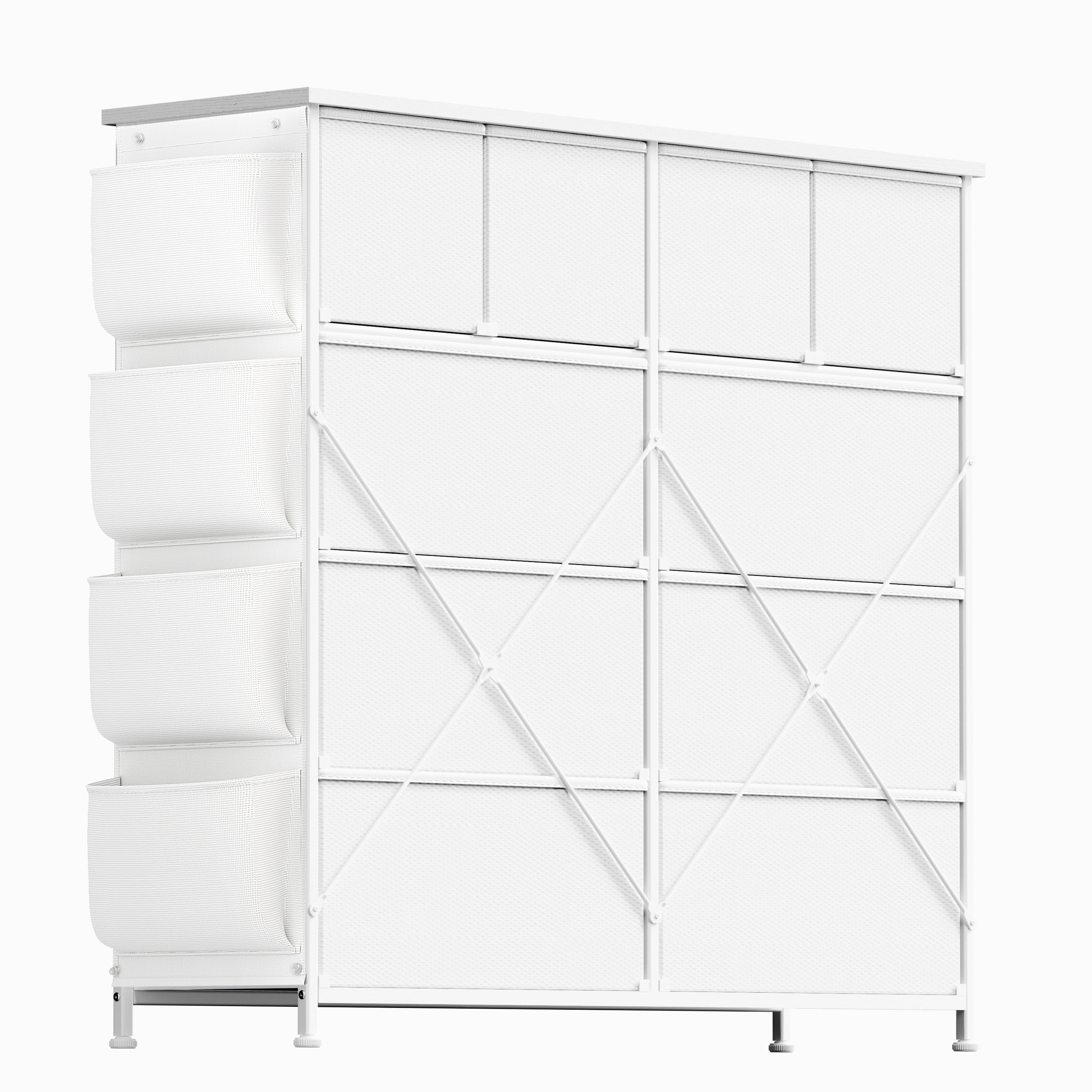 KOUSEI 10 Drawer Dresser,Fabric Dressers for Bedroom,Chest of Drawers with 4 Side Pockets,Storage Drawers,White