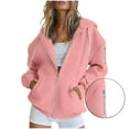 thumbnail image 4 of Busydd Jackets for Women Trendy Loose Drawstring Solid Color Fleece Jacket Comfy Casual Long Sleeve Zip Up Hoodie with Zipper Pockets, 4 of 7
