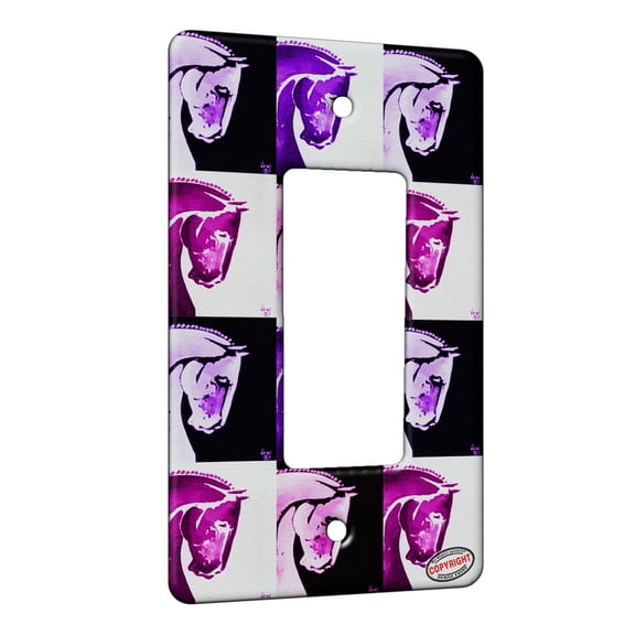 KuzmarK™ 1 Gang Rocker Wall Plate - Warmblood Sports Horse in Blue Abstract Horse Pink Pattern Art by Denise Every