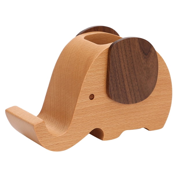 Soporte para teléfono móvil, soporte de madera para teléfono con elefante, soporte para bolígrafo, organizador de escritorio
