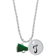 thumbnail image 1 of Delight Jewelry Silvertone Small Green Megaphone Silvertone Script Initial Disc - T - Charm Necklace, 20"+3", 1 of 4
