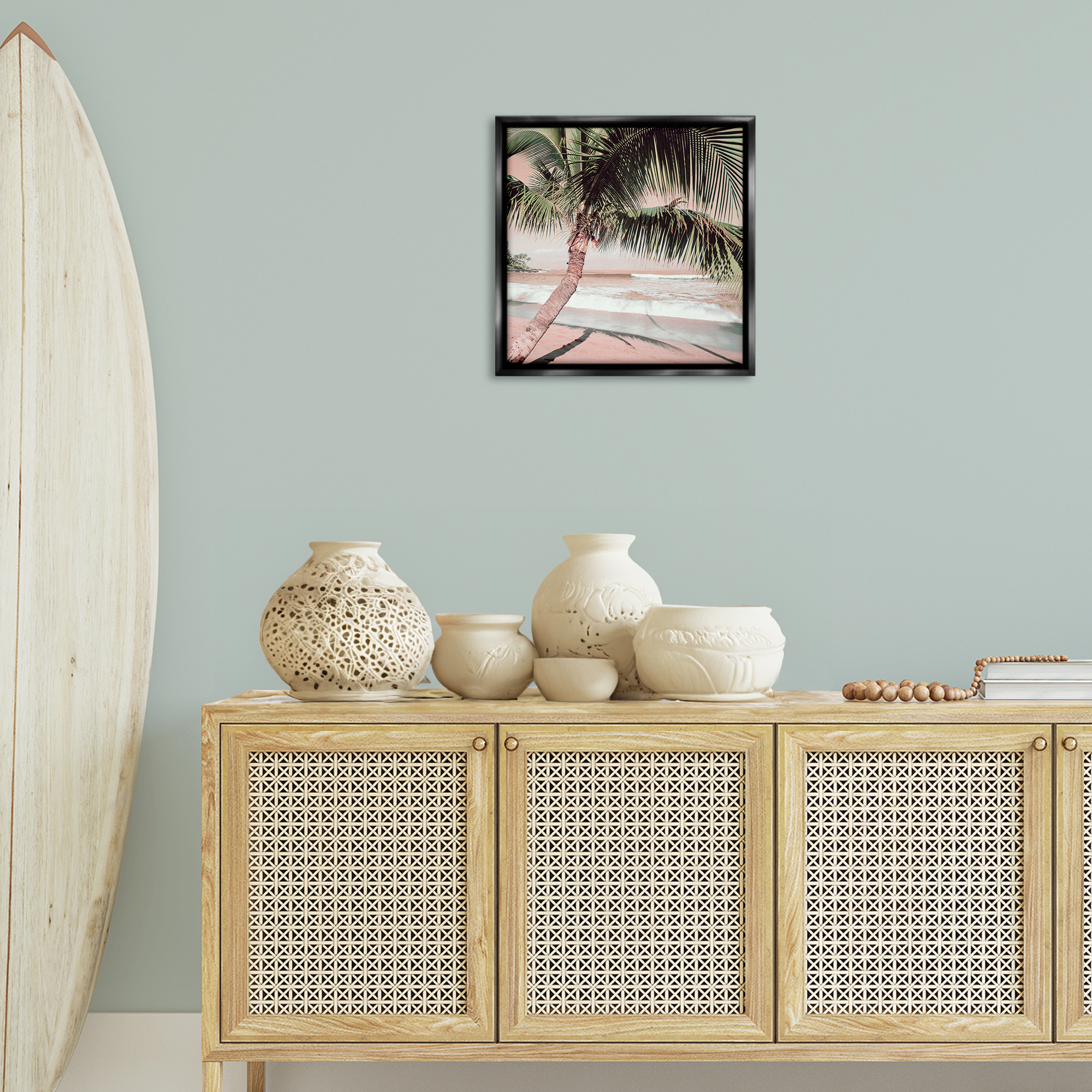 Stupell Industries Palm Tree Shadow on Sand Nautical & Beach Photography Black Floater Framed Canvas Art Print Wall Art, 18 x 18