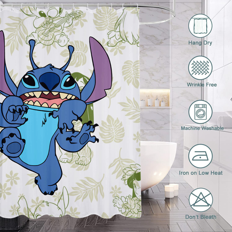 Lilo & Stitch Shower Curtain Polyester Fabric Thickened Bathroom Decor Set  Accessories Waterproof Shower Curtains Fabric Machine Washable with Hooks 