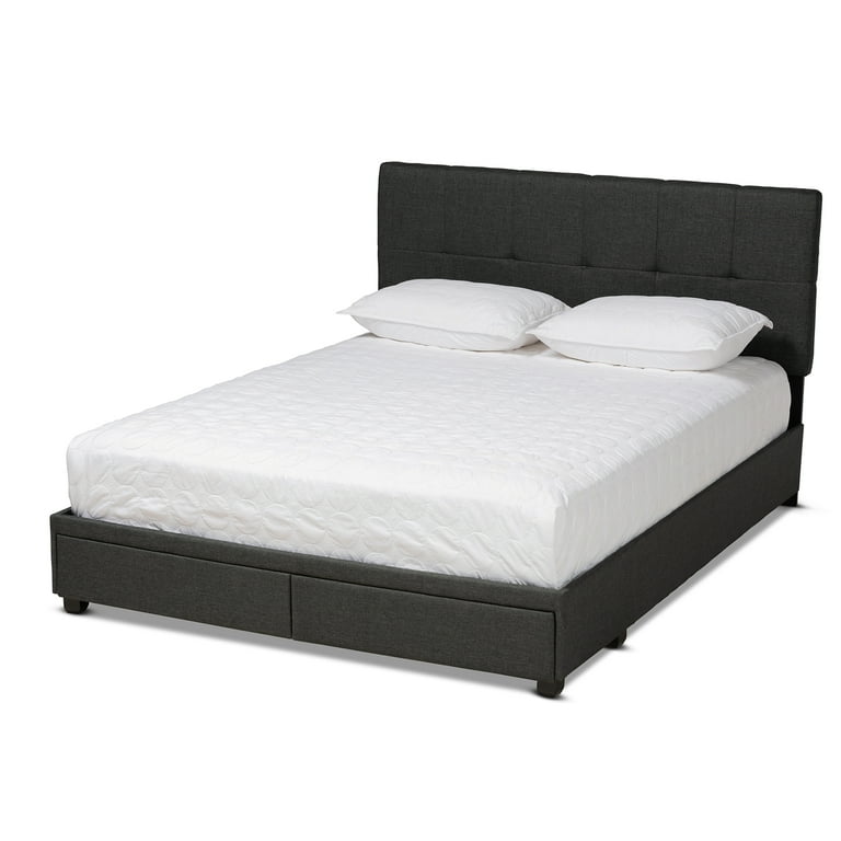 Baxton Studio Netti Dark Grey Fabric Upholstered 2-Drawer King Size Platform Storage Bed Baxton Studio Netti Dark Grey Fabric Upholstered 2-Drawer King Size Platform Storage Bed