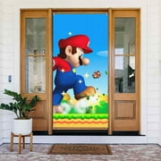 Super Mario Animated Door Cover Decorated Banner Tapestry Home Decoration Holiday Party Supplies Door Banner Porch Sign Banner 72.8 x 35.4 Inch