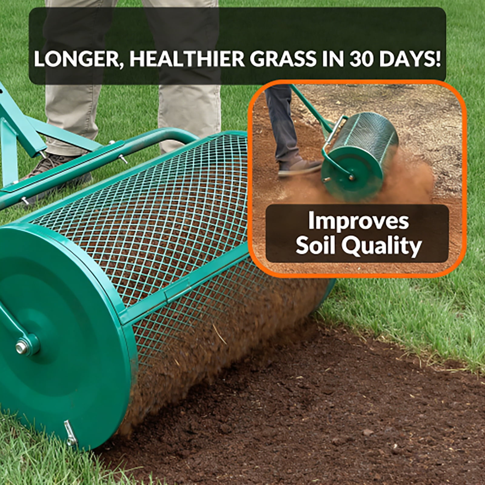 Elleree 24 inch Lawn & Garden Spreader,Pull Tow-Behind Peat Moss Seed and Compost Drop Spreader for Top Soil, Sand, Manure, Mulch, Top Dressing
