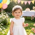 thumbnail image 4 of Splozh Baby Girl Newborn Bows Cute Bows Toddler Infant Baby Girls Stretch Solid Lace Flower Hairband Headwear Headband,White,0-24 Months, 4 of 4