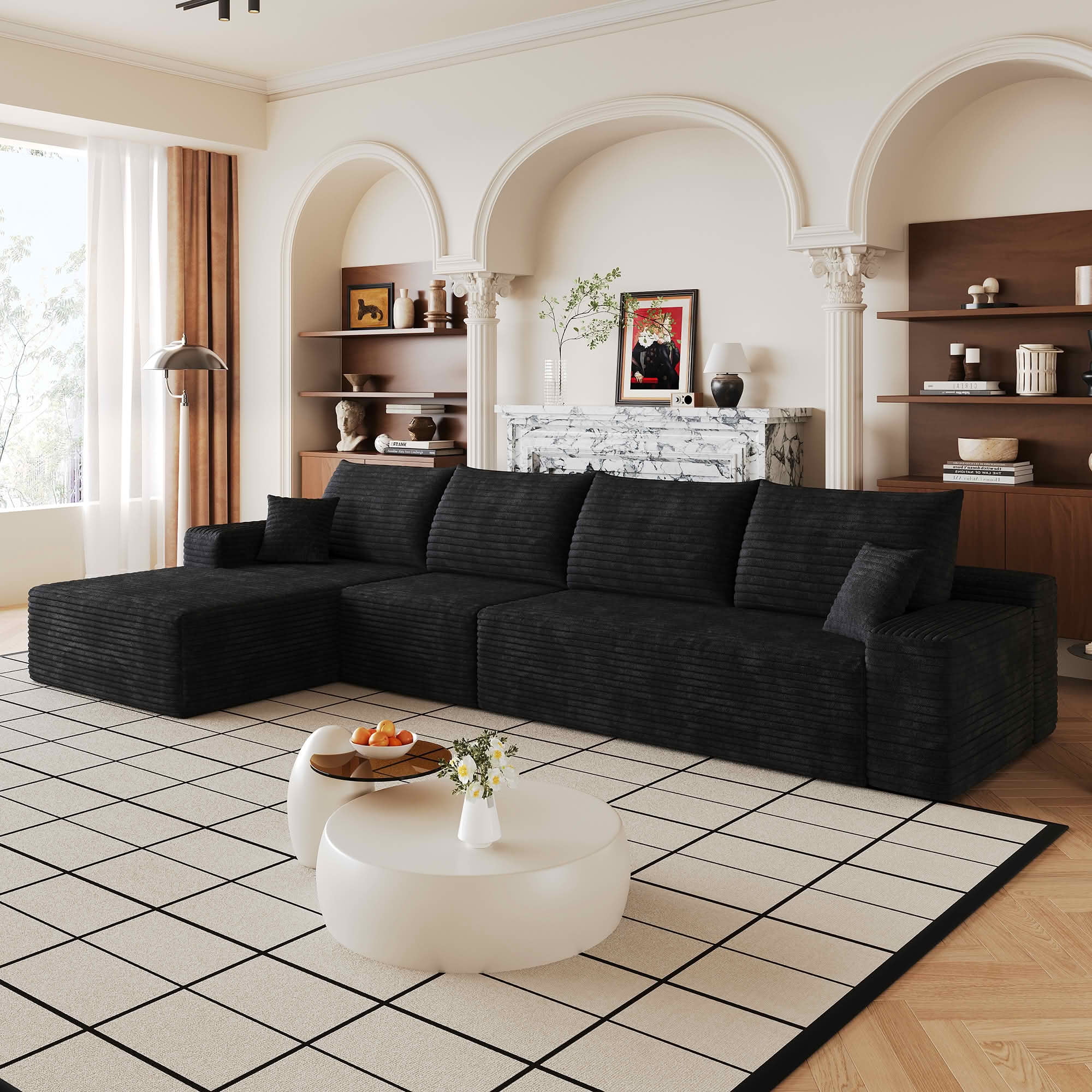 MAYEERTY 135 Inch L‑Shape Cloud Sectional Couch with Chaise, Modern Modular Deep‑Seat Sofa, Plush Corduroy Upholstered Couch, No Assembly Required for Living Room Bedroom Apartment