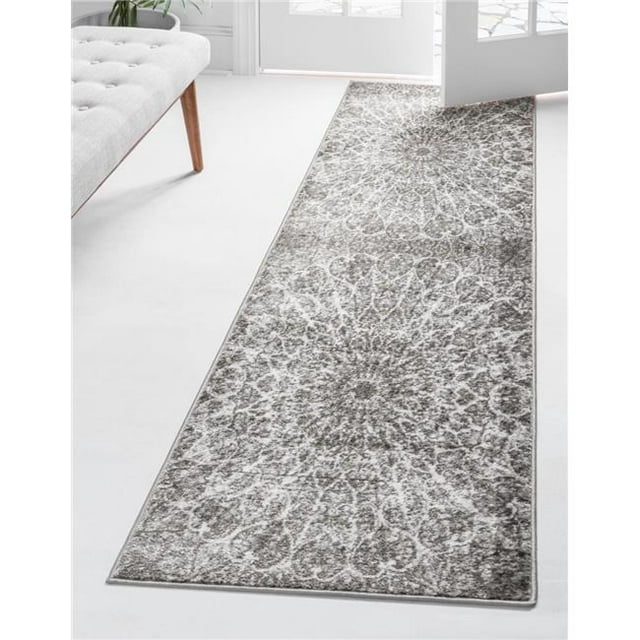Unique Loom 3141471 3 ft. 3 in. x 16 ft. 5 in. Grace Sofia Runner Rug, Gray