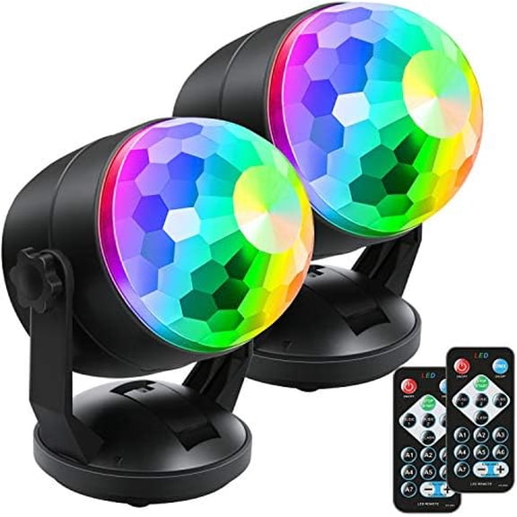 2-Pack Portable Sound Activated Party Lights Indoor, Battery Powered/USB Dj Disco Ball Strobe Lights for Car Room, Adults Gifts, New Years Eve Party Supplies 2025 Christmas Decorations