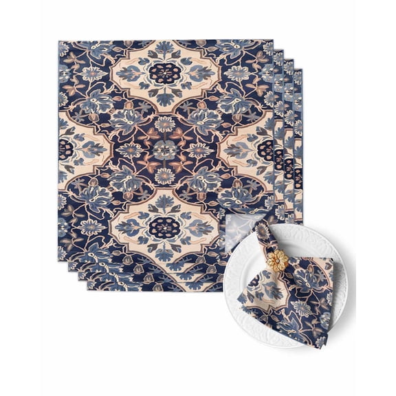 Cloth Napkins Southwest Ethnic Flower Texture Washable Soft Kitchen Dinner Napkin Set of 4,Farm Tribal Abstract Pattern Reusable Cocktail Napkins for Wedding Holiday Party Event,20x20In