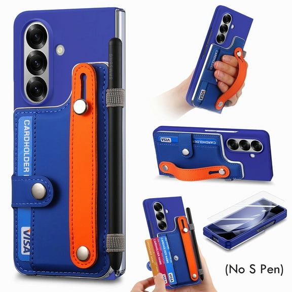 Allytechgroup Galaxy Z Fold 7 Case with Screen Protector & Hand Strap, [No S Pen] Wallet Cover with Cards Slots Shockproof Anti-Scratch  Stand Bumper Phone Case for Samsung Galaxy Z Fold 7, Blue